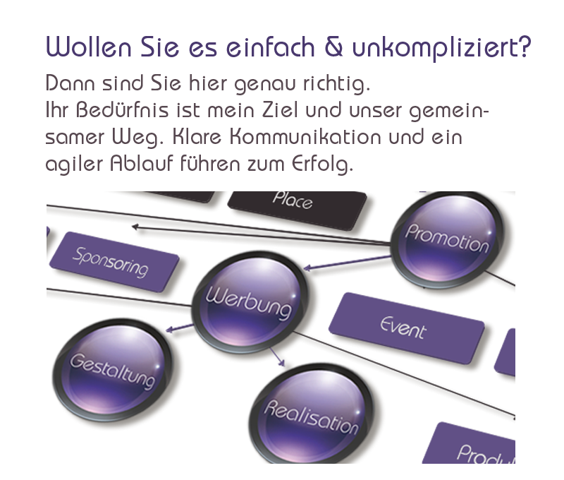 Wollen Sie es einfach & unkompliziert? Dann sind Sie hier genau richtig. Ihr Bedürfnis ist mein Ziel und unser gemein-samer Weg. Klare Kommunikation und ein agiler Ablauf führen zum Erfolg.